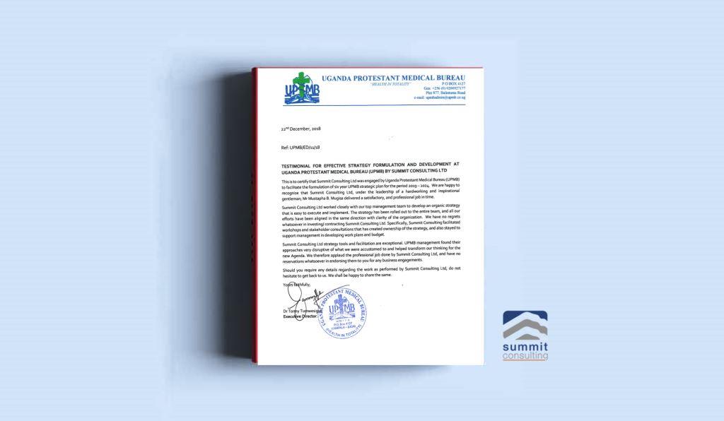 Effective strategy formation and development at Uganda Protestant Medical Bureau (UPMB) by Summit Consulting Ltd