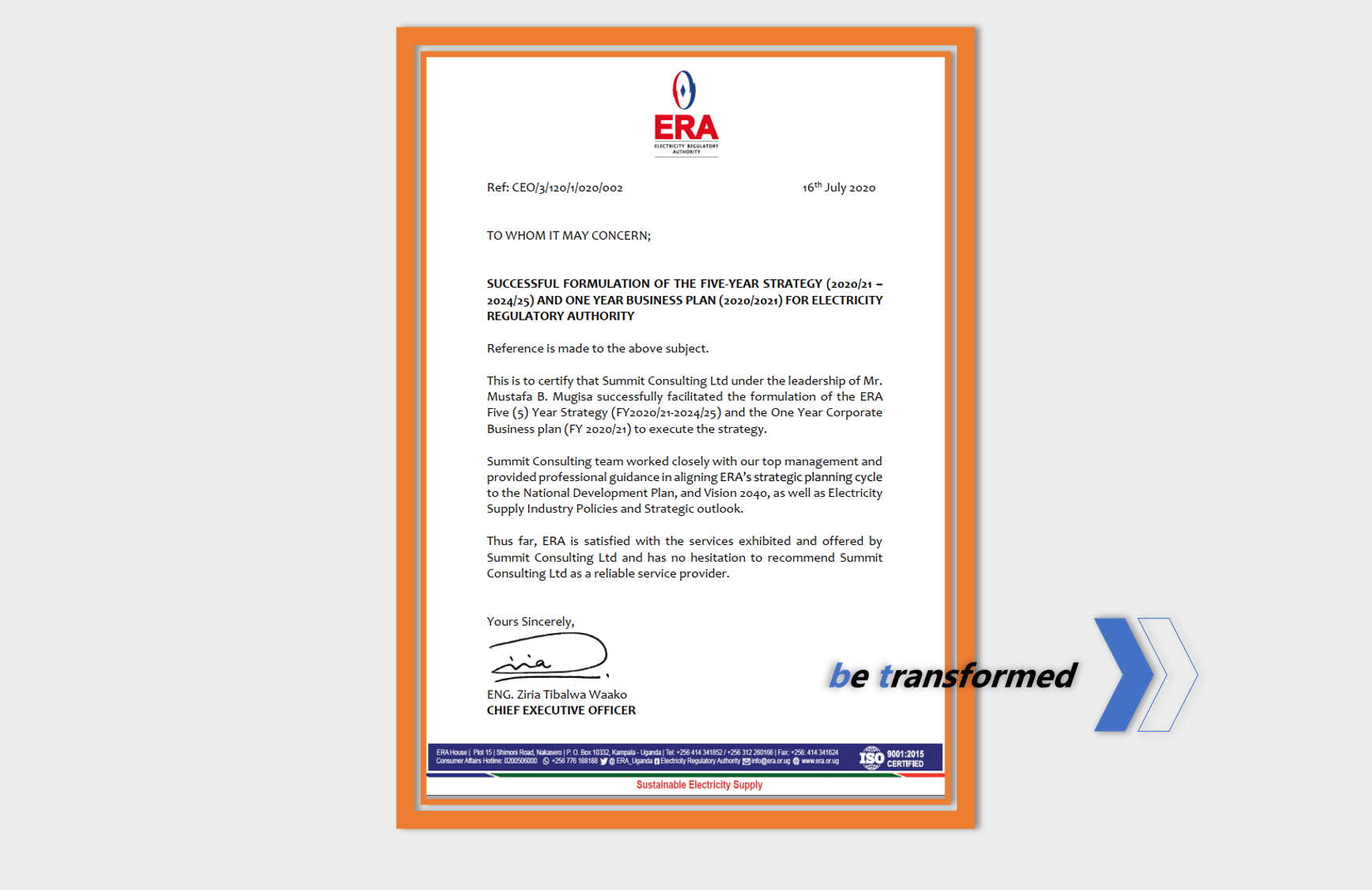 Electricity Regulatory Authority Testimonial