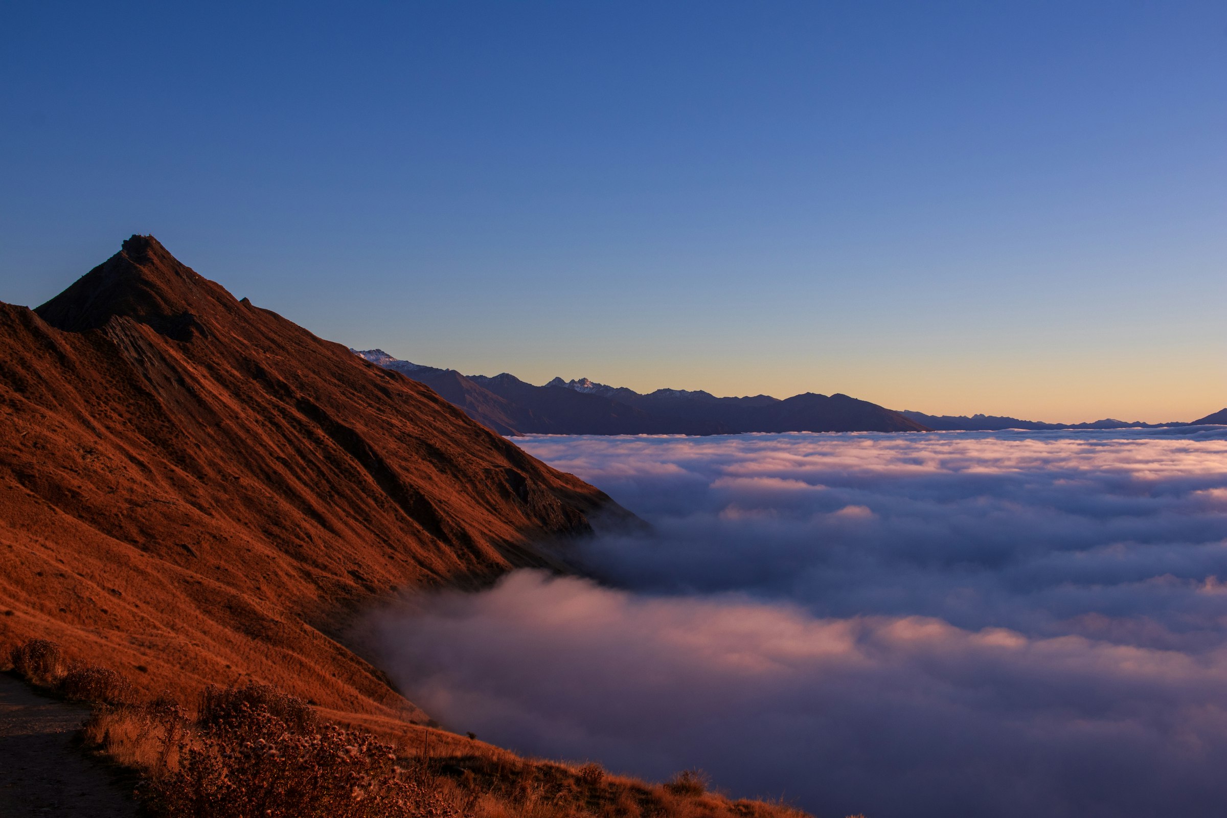 Mountain summit at sunrise